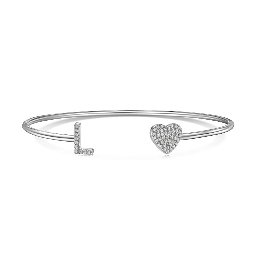 925 sterling silver bracelet with 26 letters of heart symmetrical design