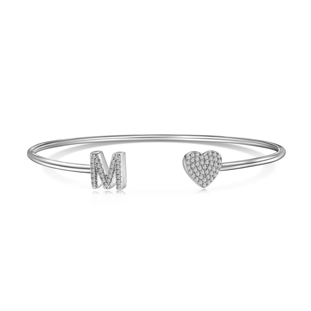 925 sterling silver bracelet with 26 letters of heart symmetrical design