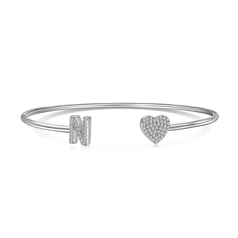 925 sterling silver bracelet with 26 letters of heart symmetrical design