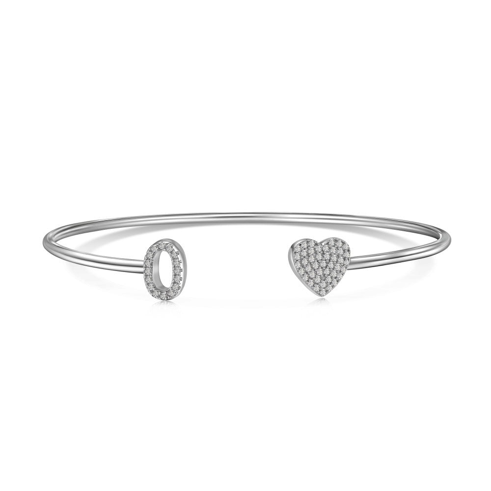 925 sterling silver bracelet with 26 letters of heart symmetrical design