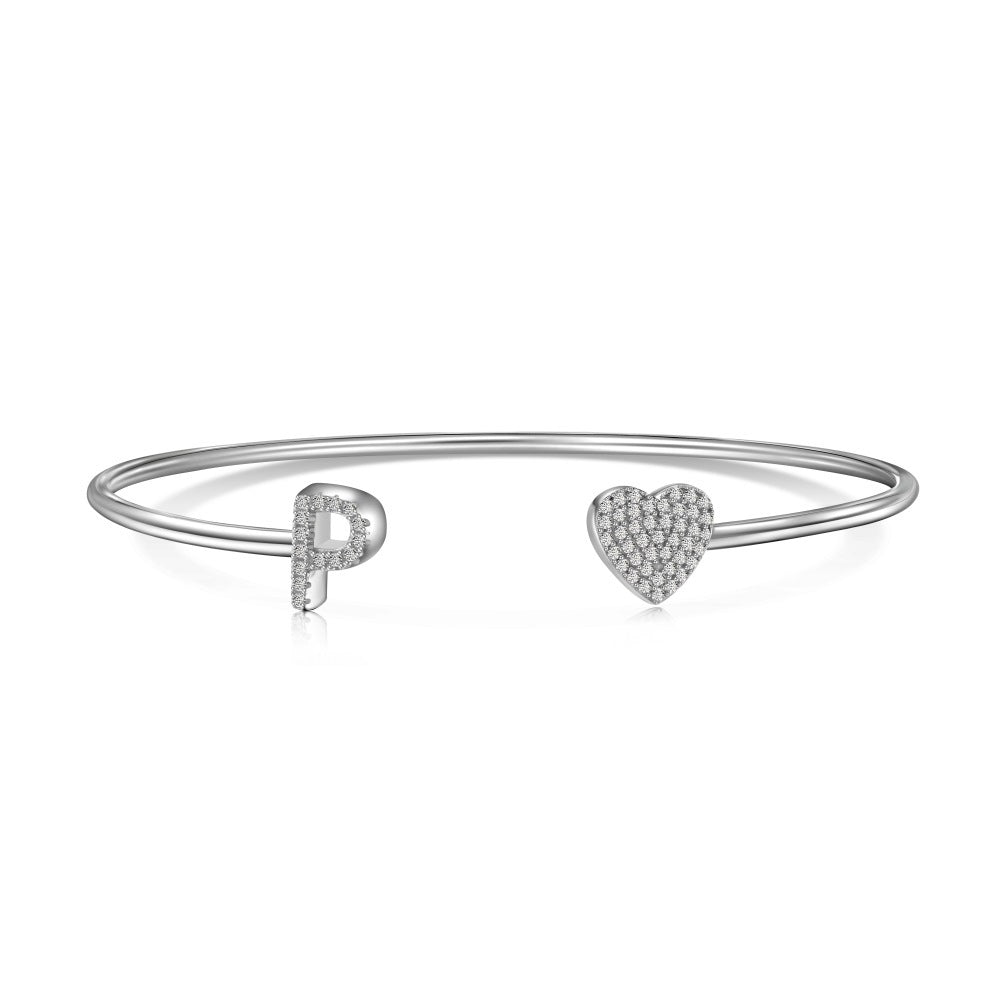 925 sterling silver bracelet with 26 letters of heart symmetrical design