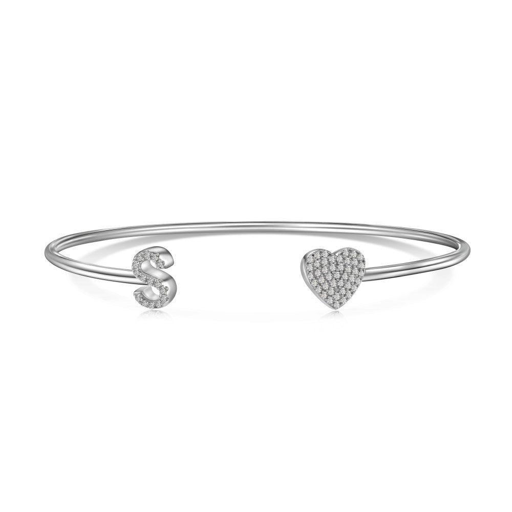 925 sterling silver bracelet with 26 letters of heart symmetrical design