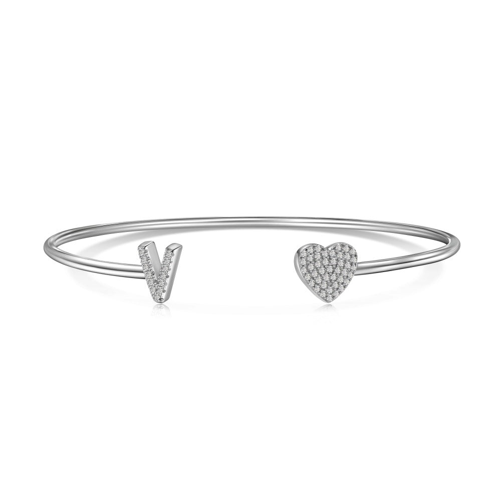 925 sterling silver bracelet with 26 letters of heart symmetrical design