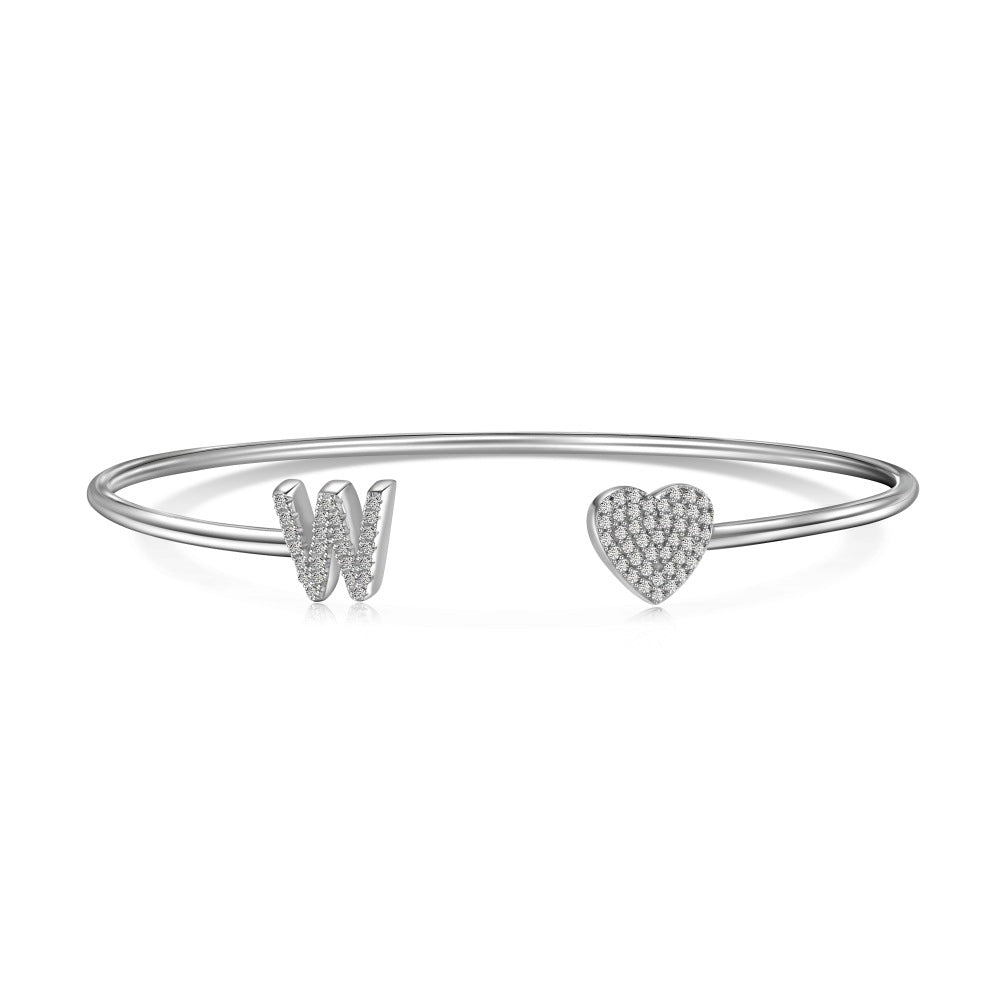 925 sterling silver bracelet with 26 letters of heart symmetrical design