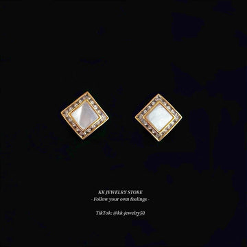 925 silver needle shell with gemstone stud earrings