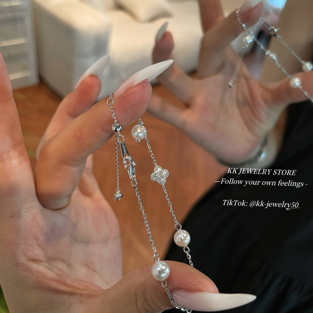 S925 Sterling Silver Pearl Clover Bracelet