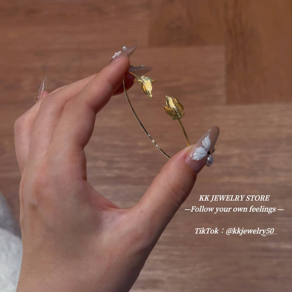 Brass Gold Plated Wave Leaf Bracelet