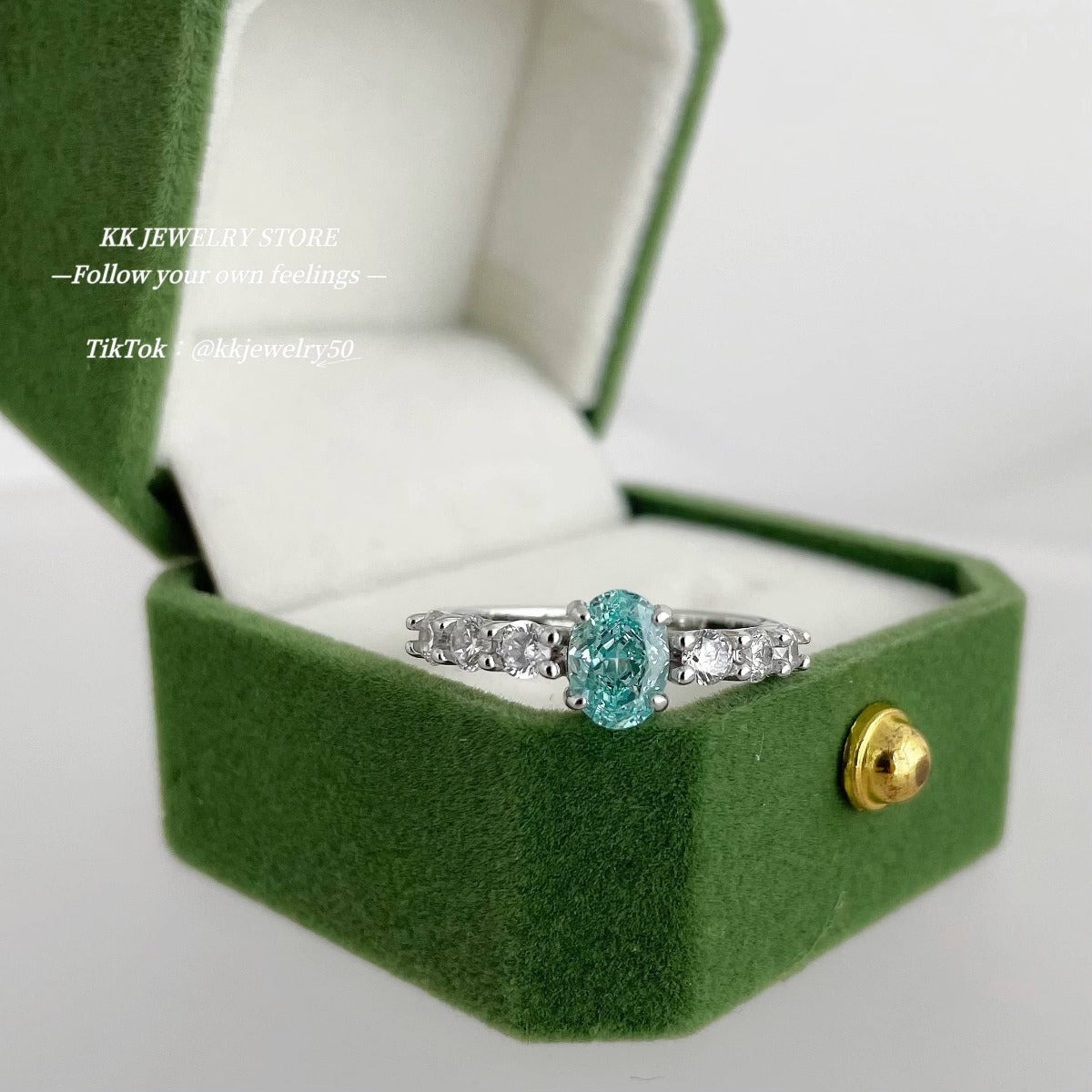 Fresh~ S925 Silver Paraiba 5 * 7mm Ring