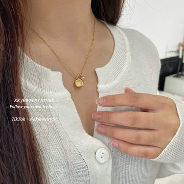 S925 sterling silver brushed small sugar cube necklace