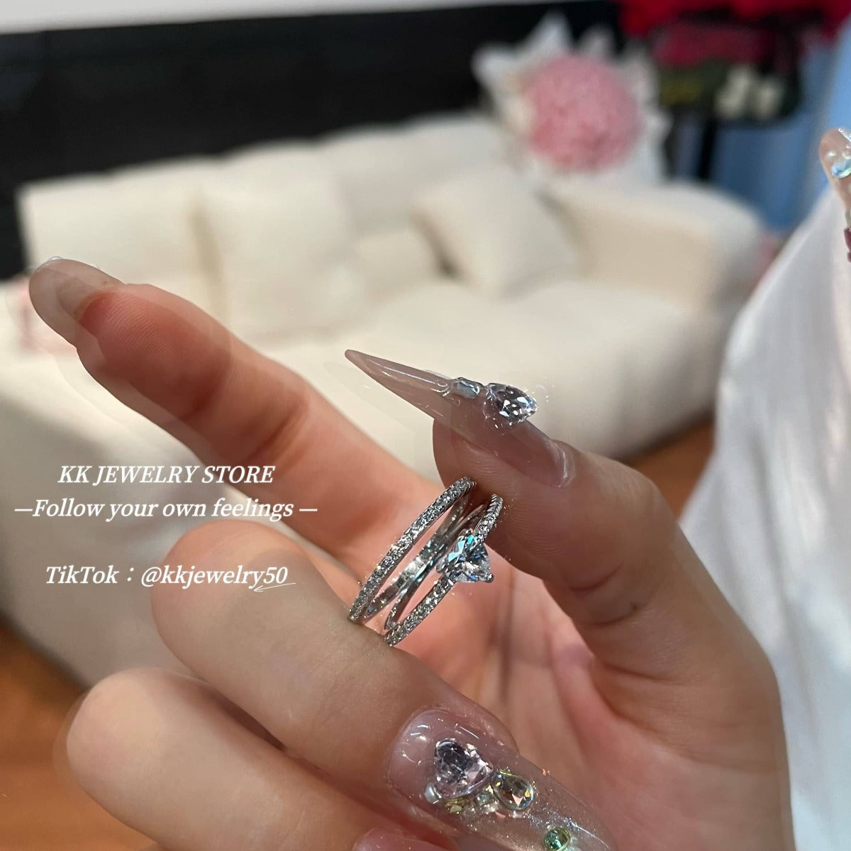 S925 Silver Single Row Ultra Fine Heart Ring