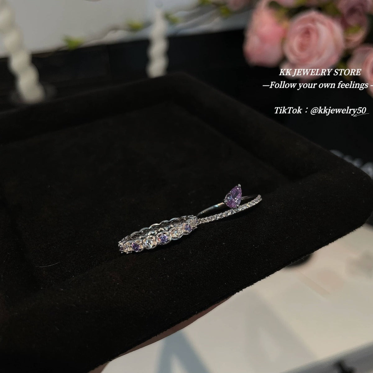 S925 Silver Purple Diamond Stacked Ring