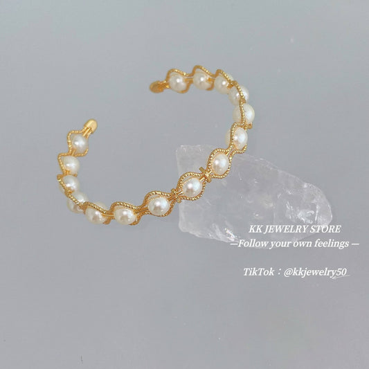 Silk thread pearl wound open bracelet