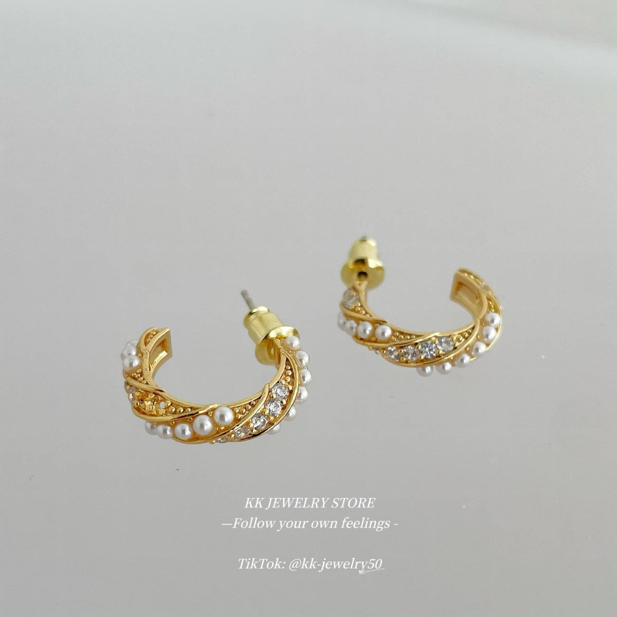 Twist Wrapped Pearl Fine Diamond Stud Earrings