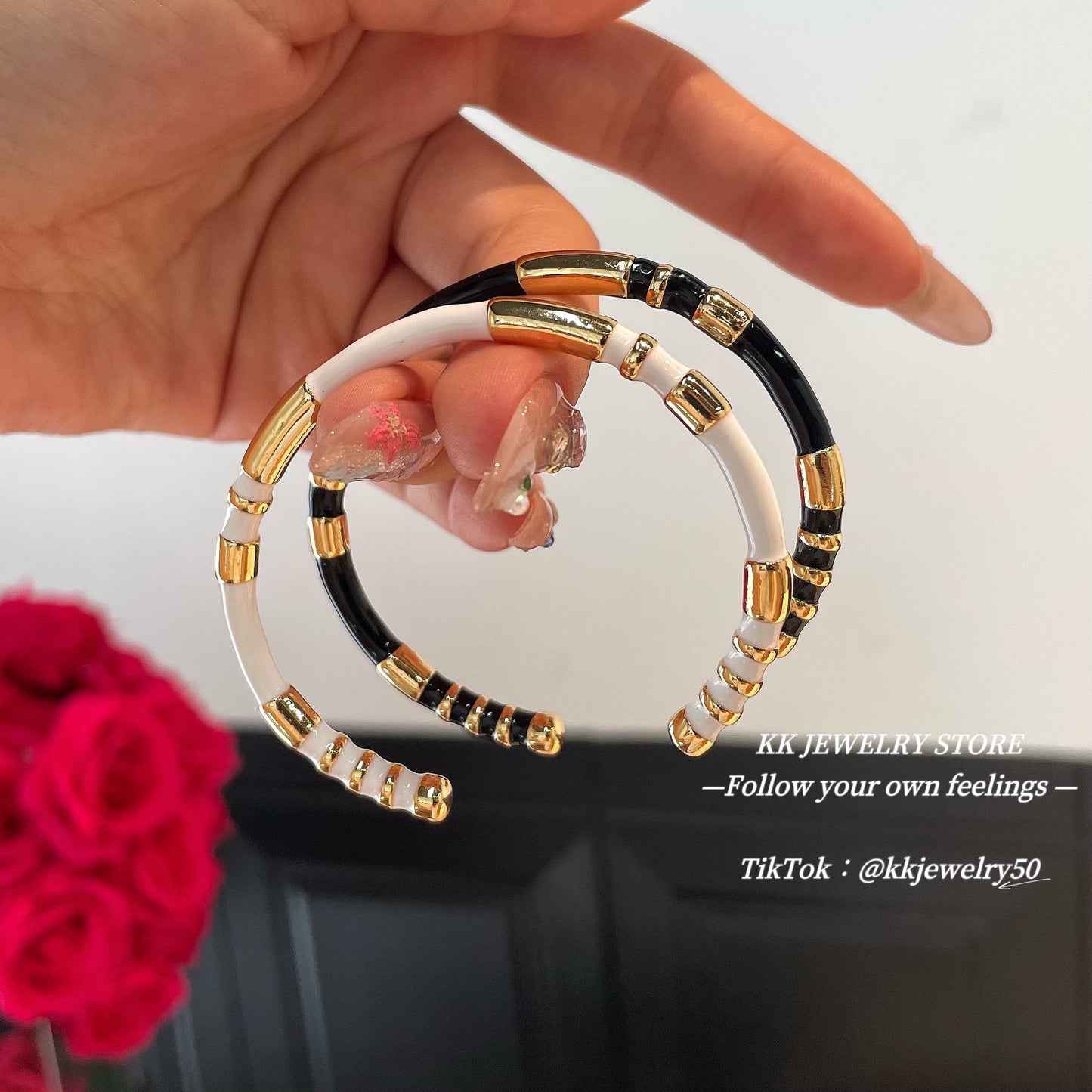 Enamel color matching brass bracelet