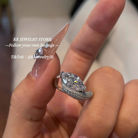 S925 Silver 6 * 12 Horse's Eye Diamond Ring