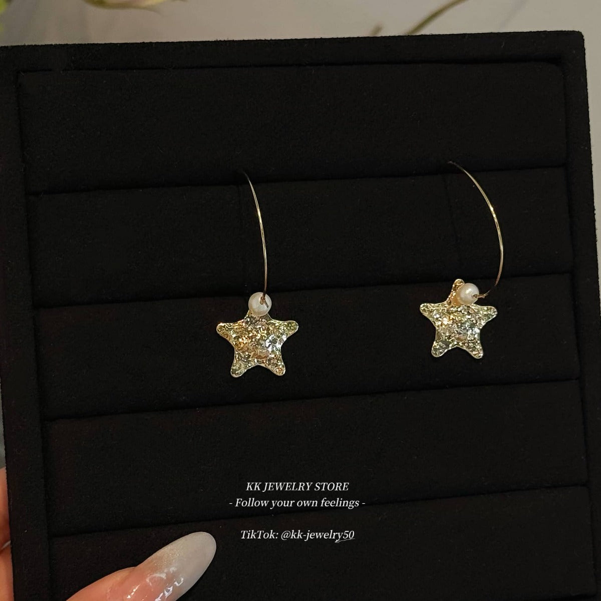 Pentagonal star pearl earrings