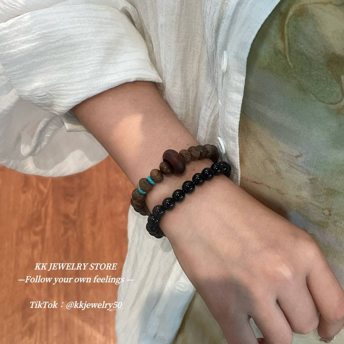 Natural green sandalwood rosewood turquoise septum abacus bead bracelet