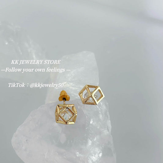 S925 silver needle minimalist square diamond stud earrings