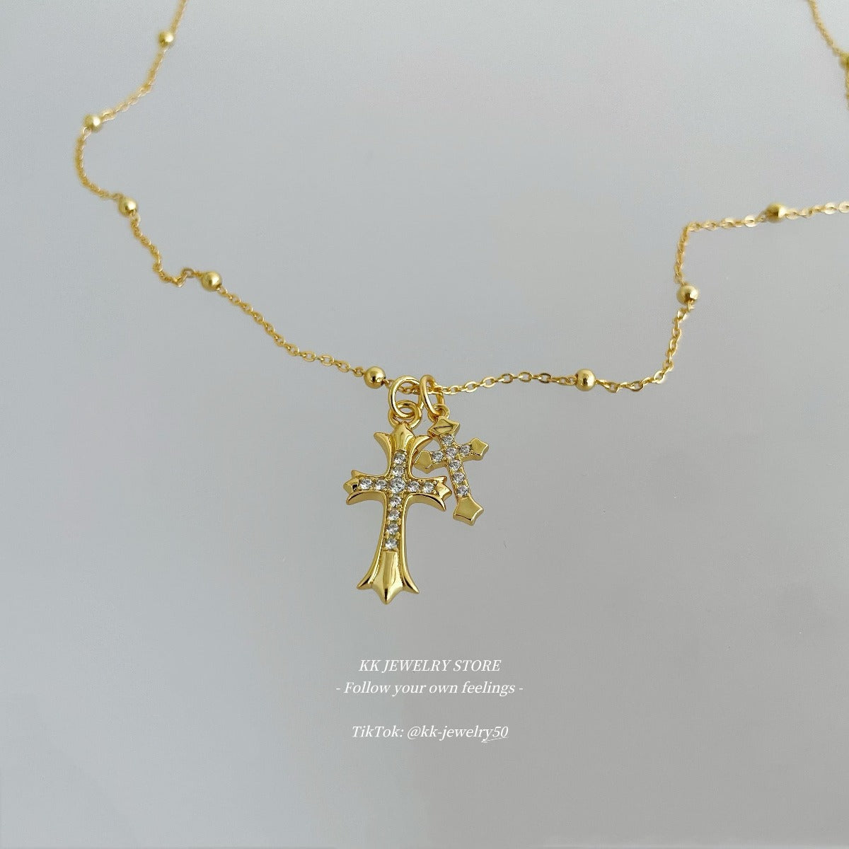 Super Exquisite~ S925 Sterling Silver Gold Double Cross Necklace