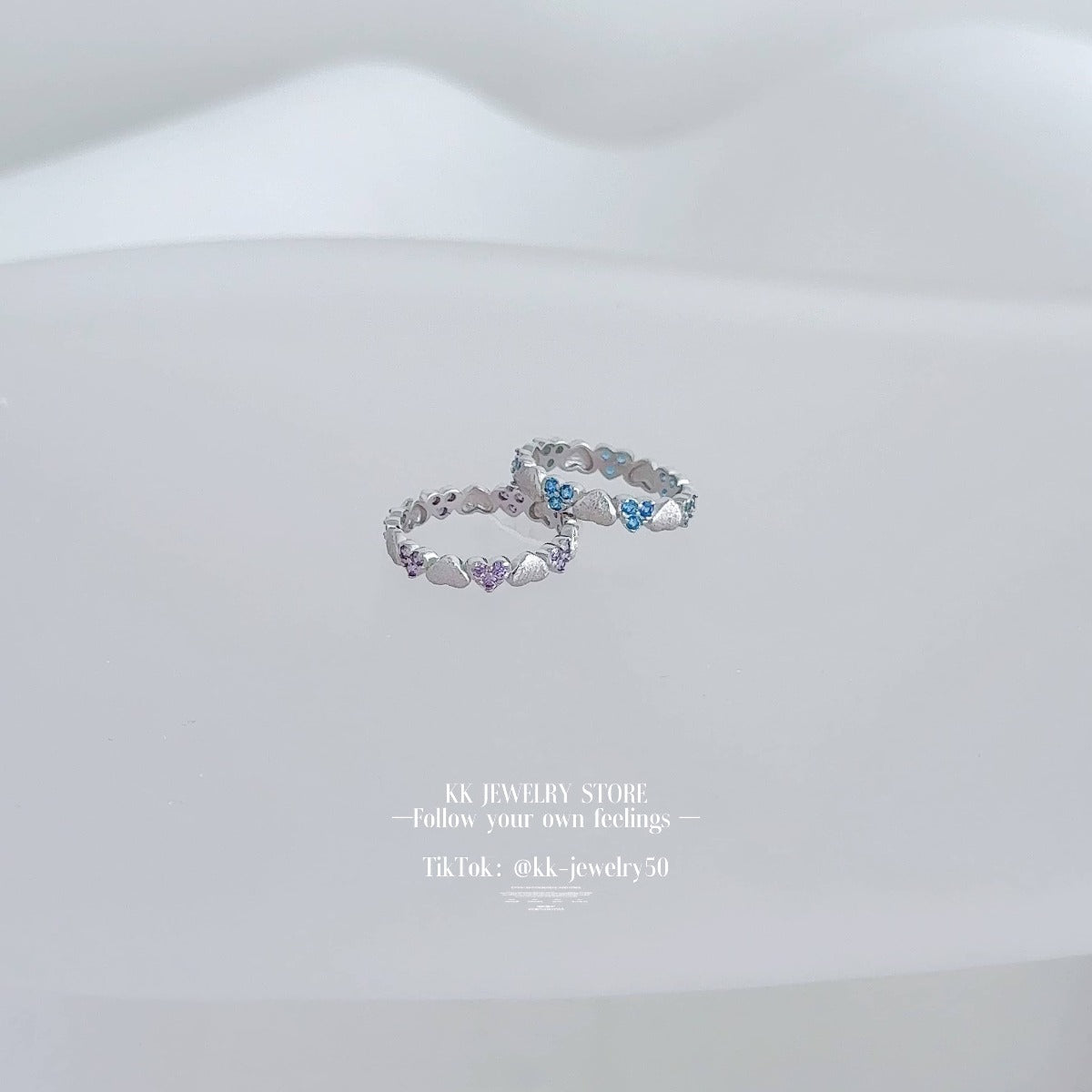 S925 Silver Brushed Full Ring Purple Diamond Blue Diamond Love Ring