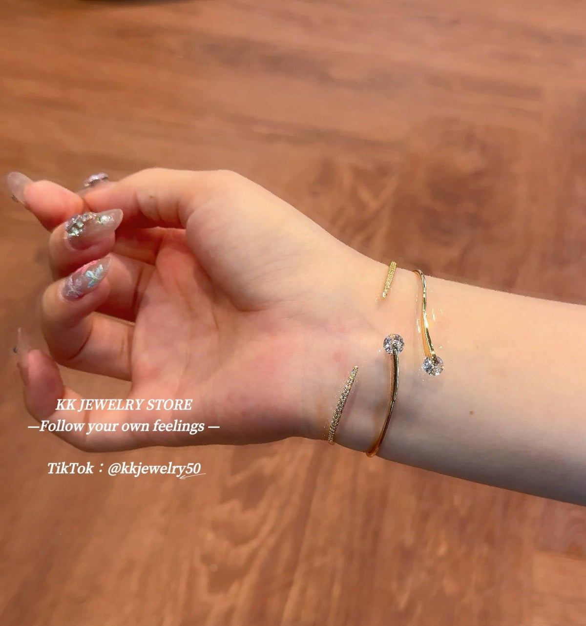 Gold double diamond stacked micro-inlaid fine diamond opening bracelet