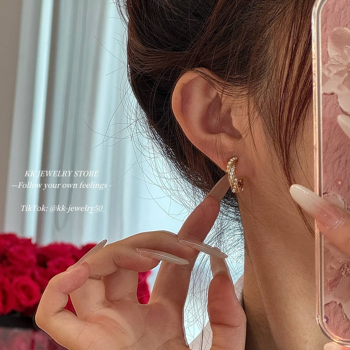 Twist Wrapped Pearl Fine Diamond Stud Earrings