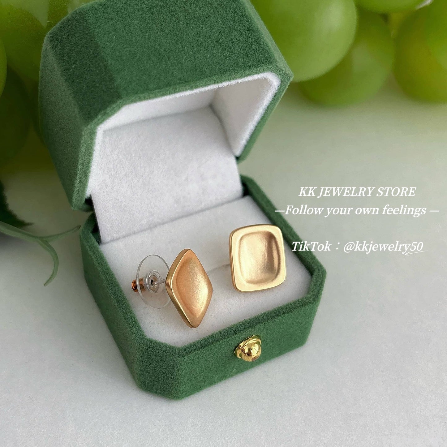 925 Silver Needle Frosted Geometric Brass Stud Earrings