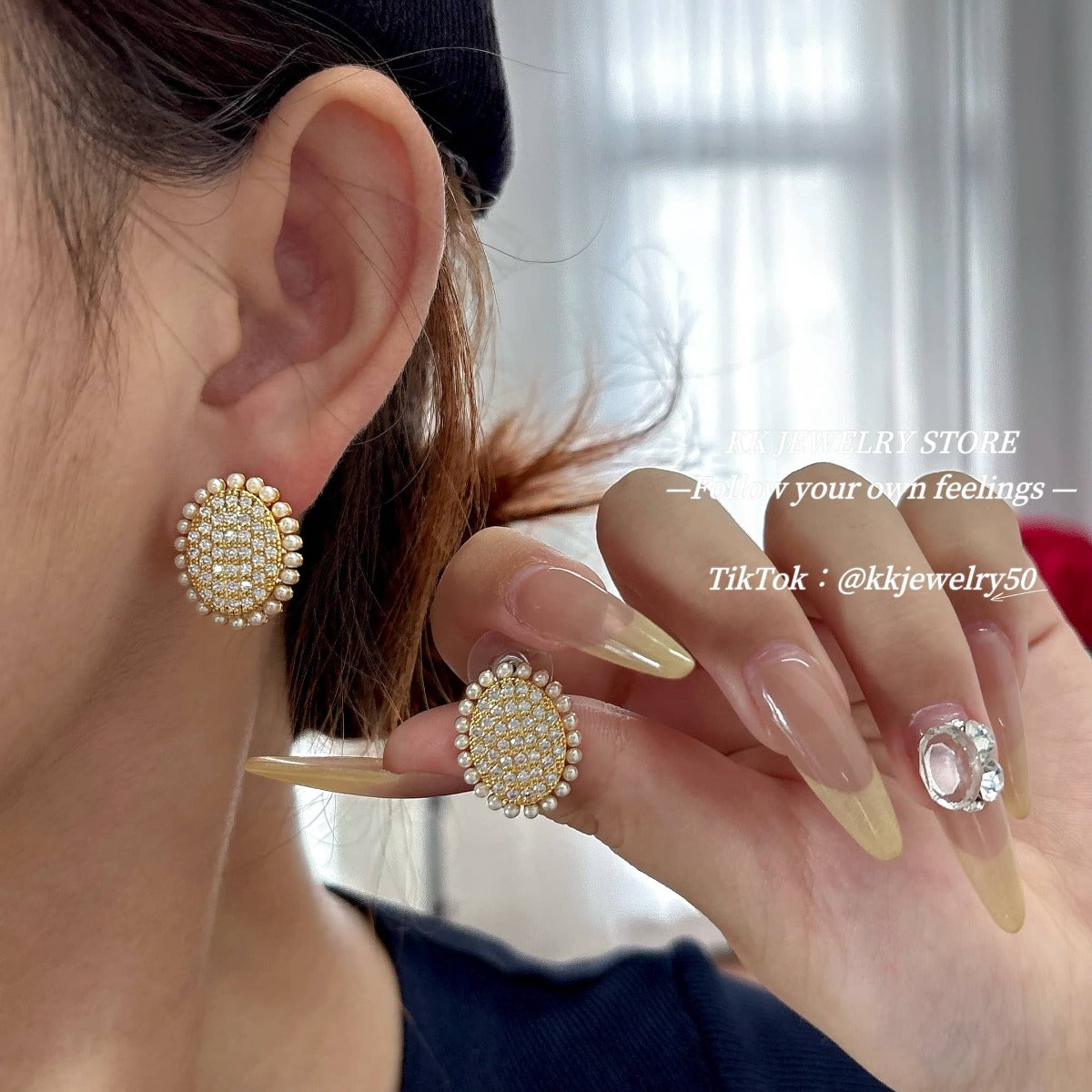 925 silver needle French oval stud earrings