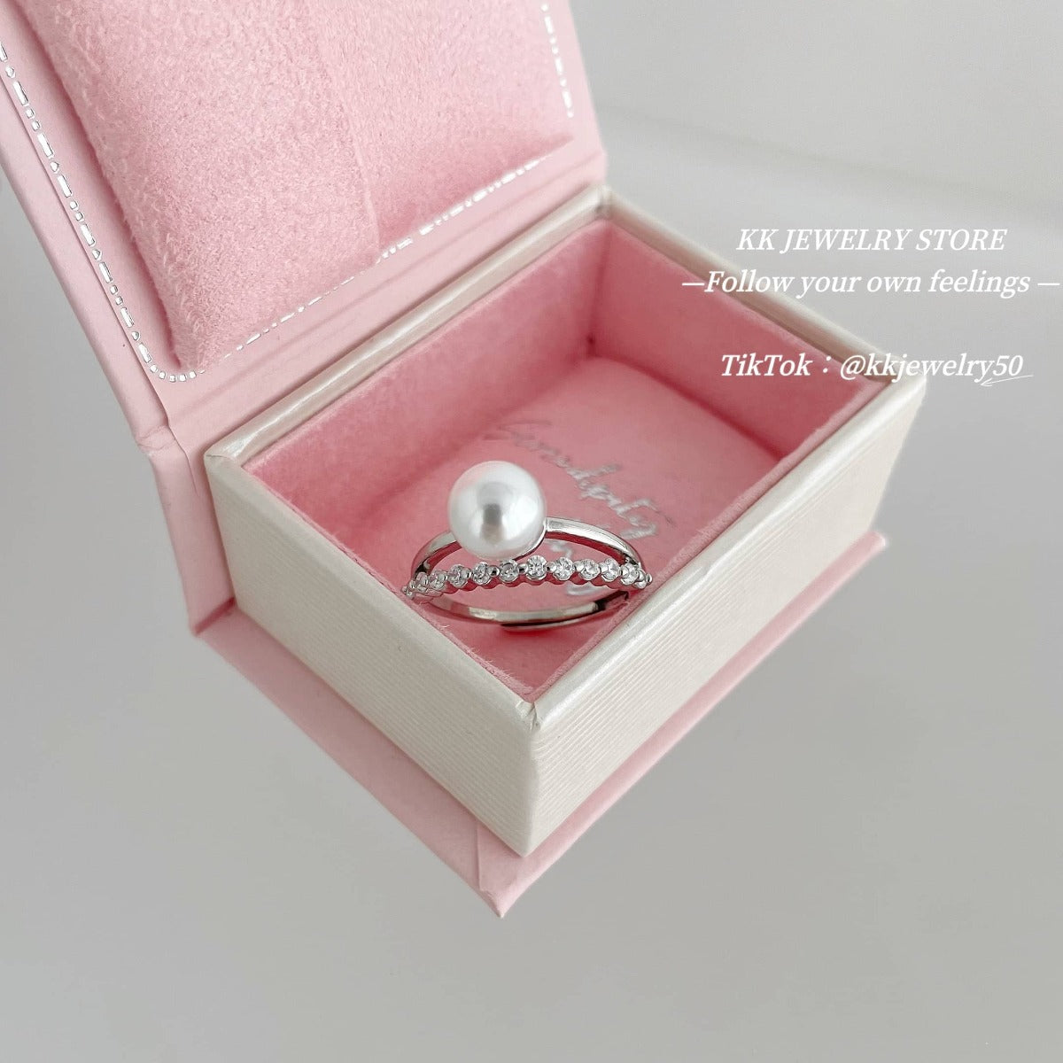 Double Diamond Pearl Open Ring