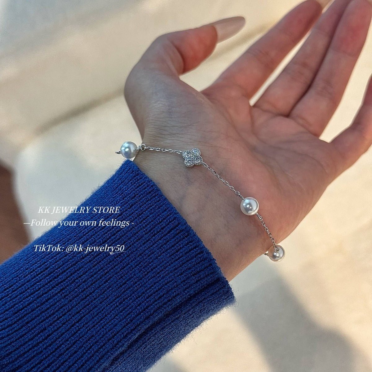 S925 Sterling Silver Pearl Clover Bracelet