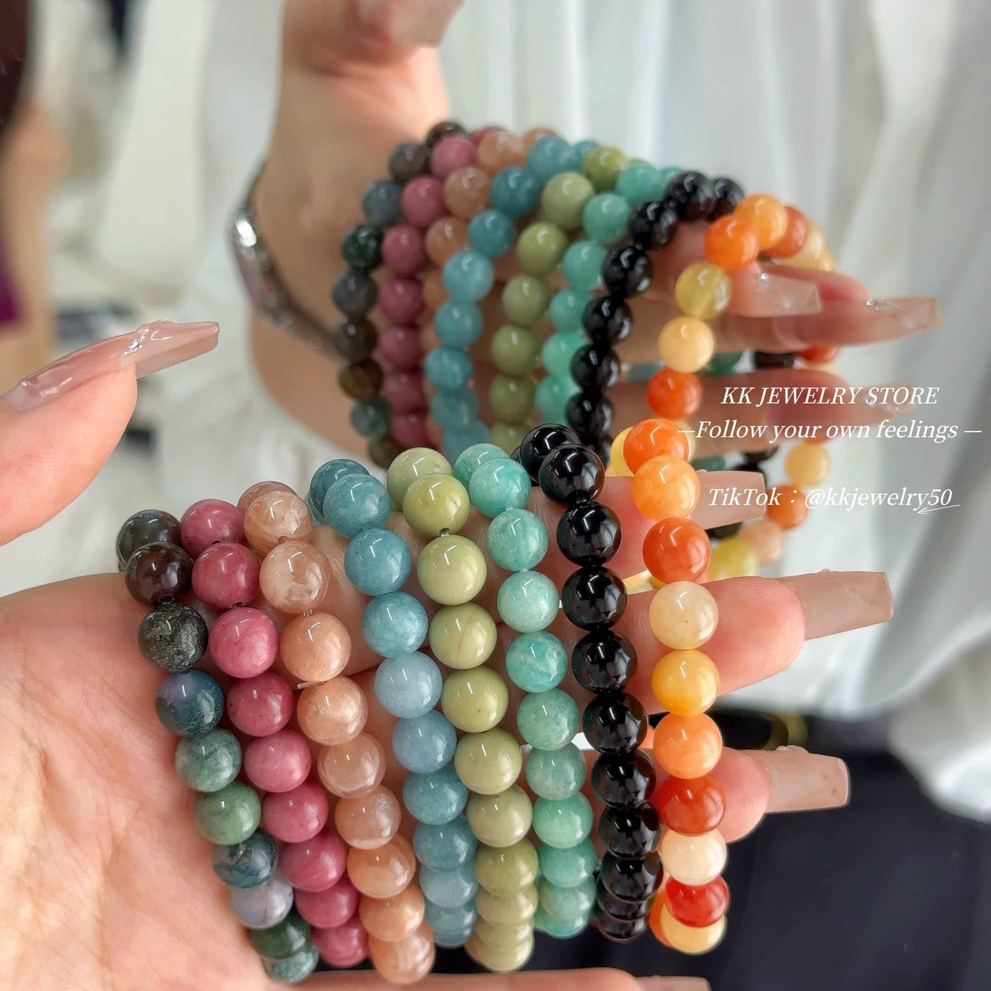 Natural stone colored beaded bracelet.