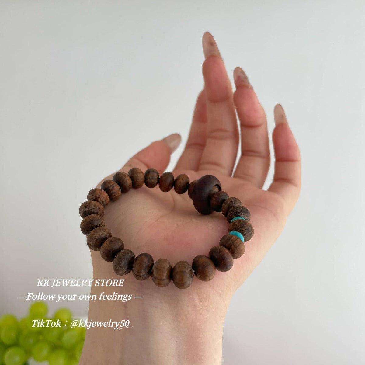 Natural green sandalwood rosewood turquoise septum abacus bead bracelet