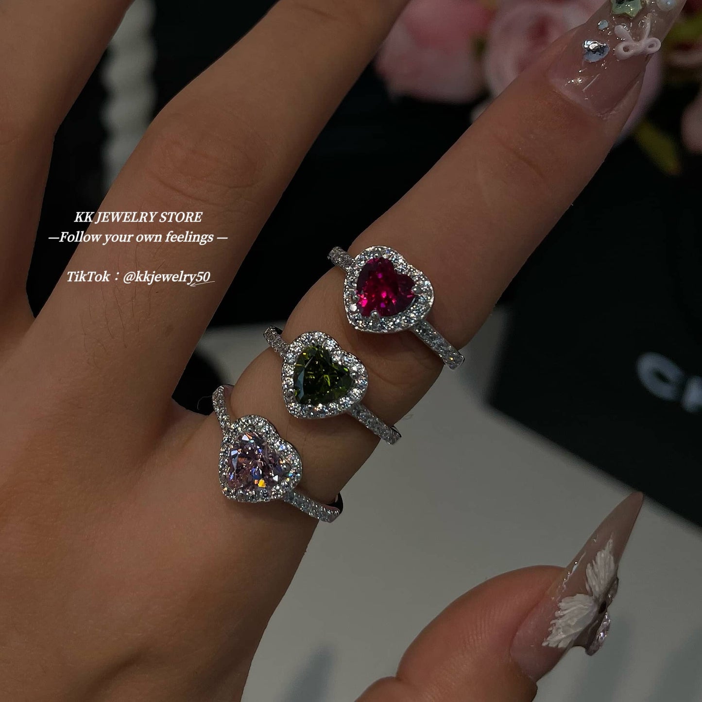 S925 Sterling Silver Colored Diamond Love Ring