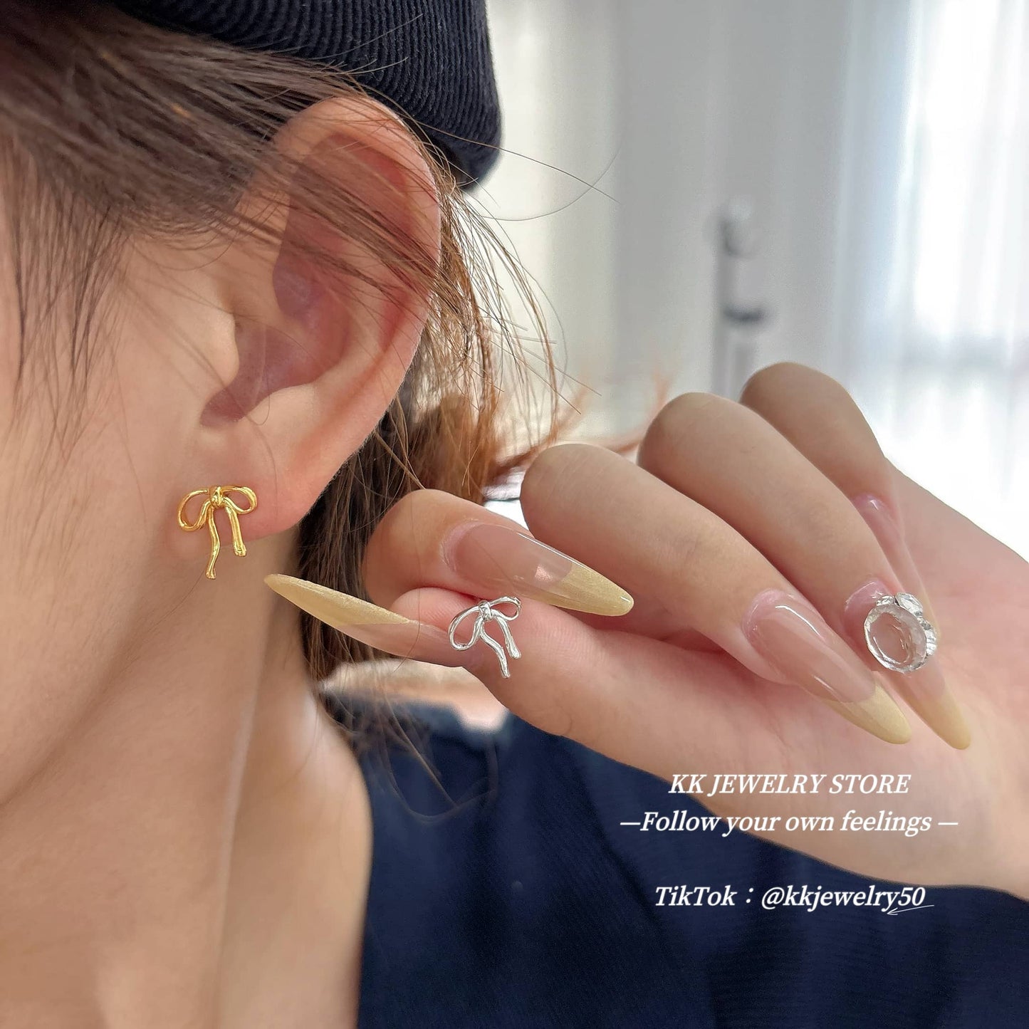 S925 Sterling Silver Ribbon Bow Stud Earrings