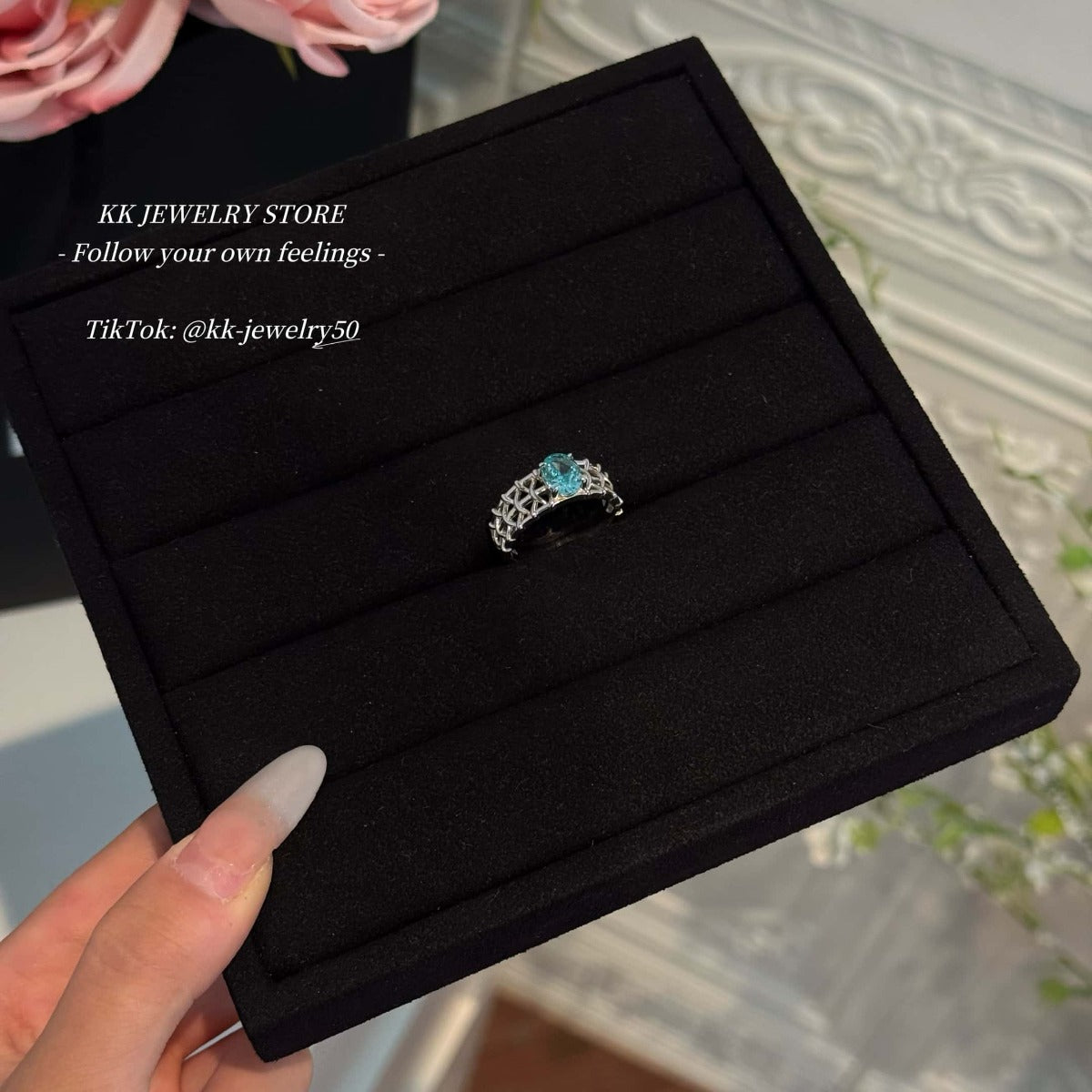 S925 Silver Paraiba Tourmaline 6 * 8 Oval Ring