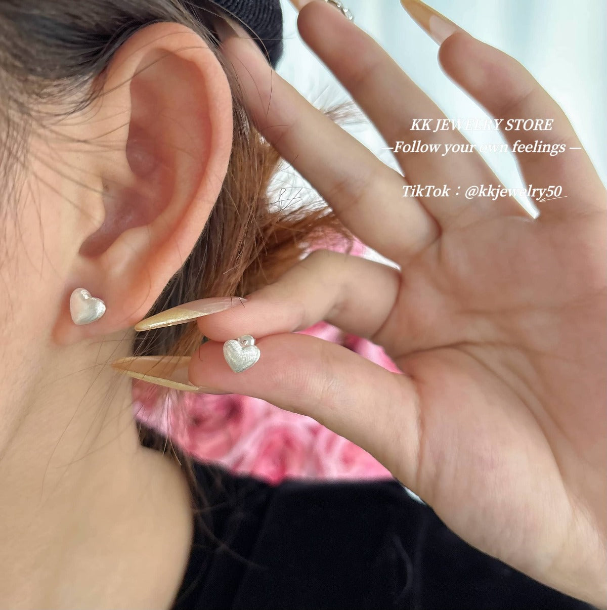 S925 sterling silver brushed matte love stud earrings