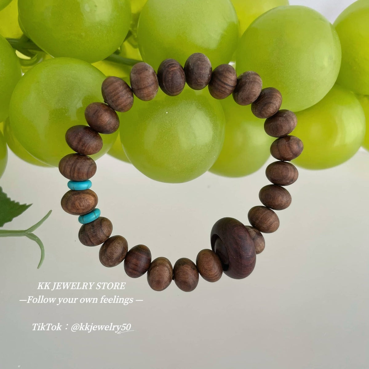 Natural green sandalwood rosewood turquoise septum abacus bead bracelet