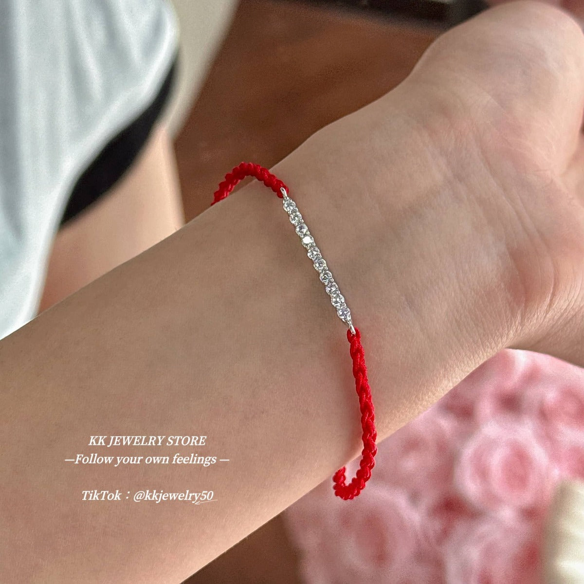 S925 sterling silver row red rope bracelet adjustable