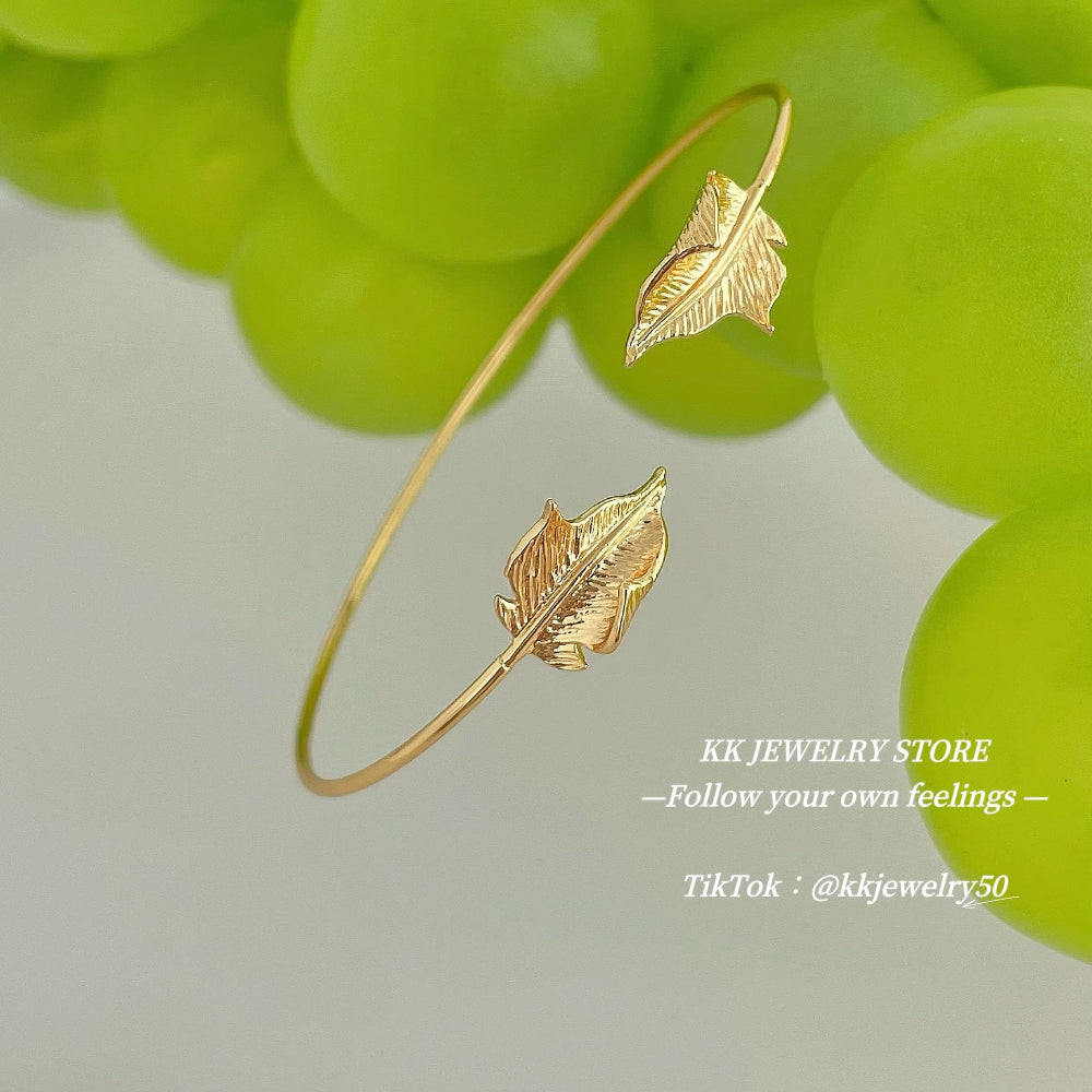 Brass Gold Plated Wave Leaf Bracelet
