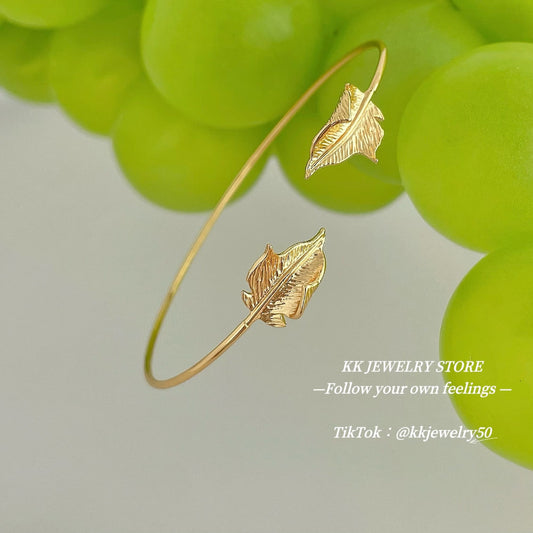 Brass Gold Plated Wave Leaf Bracelet