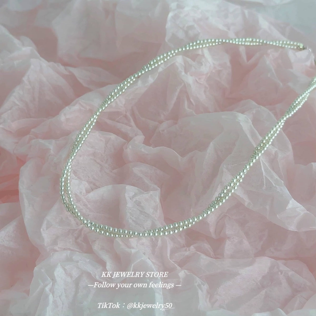 S925 Sterling Silver Double Wrap Pearl Necklace