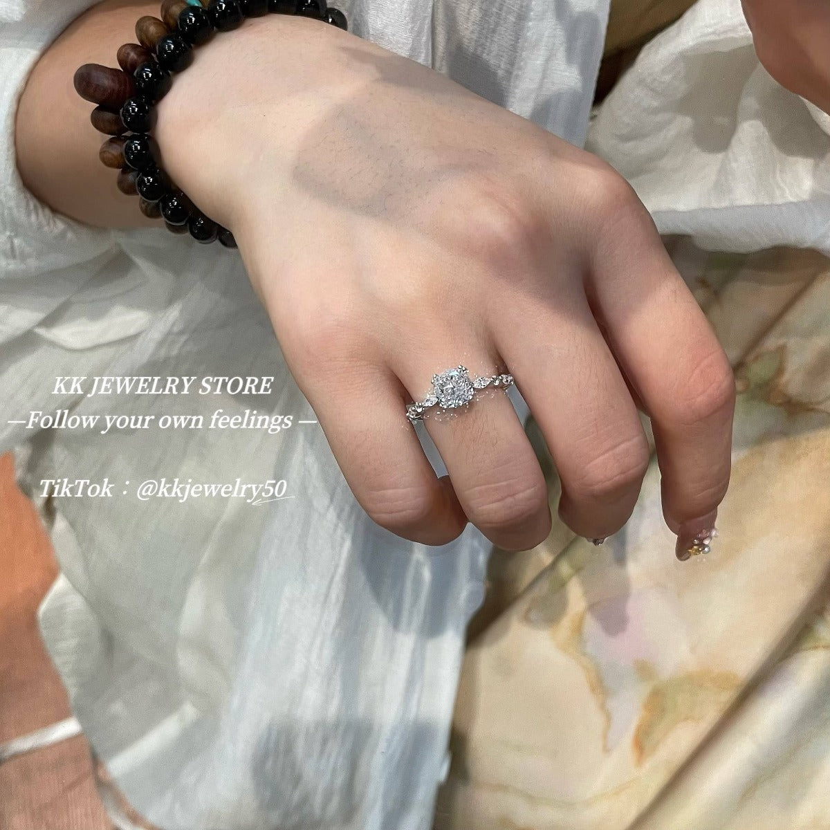 S925 sterling silver square diamond 7 * 7mm ice cube ring