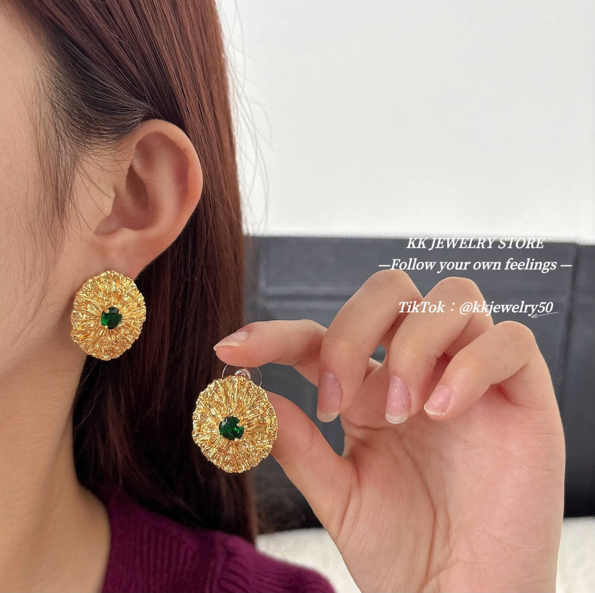 Brass medieval high texture texture stud earrings