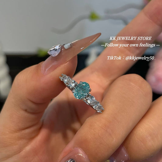 Fresh~ S925 Silver Paraiba 5 * 7mm Ring