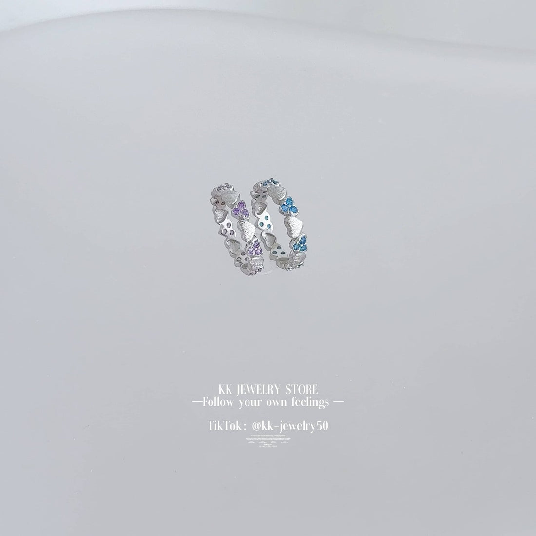 S925 Silver Brushed Full Ring Purple Diamond Blue Diamond Love Ring
