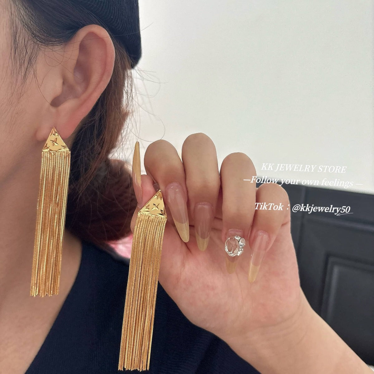 Exaggerated long fringed silver needle earrings