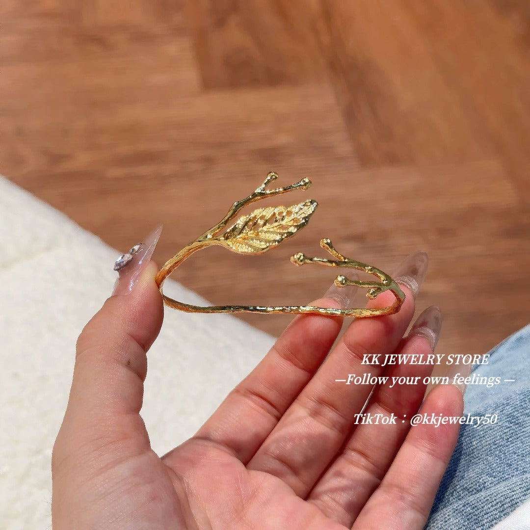 Leaf branch opening bracelet
