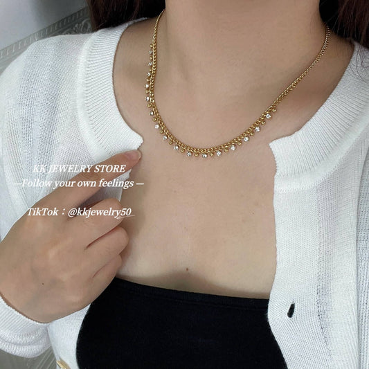 Fried Chicken Exquisite~ Small Golden Ball Tassel Necklace