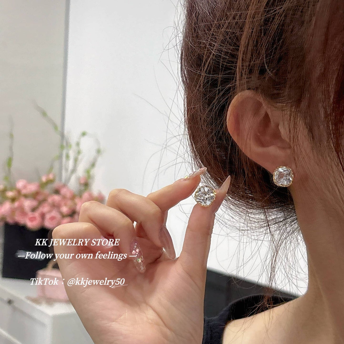 S925 Silver Needle French Gemstone Brass Earrings