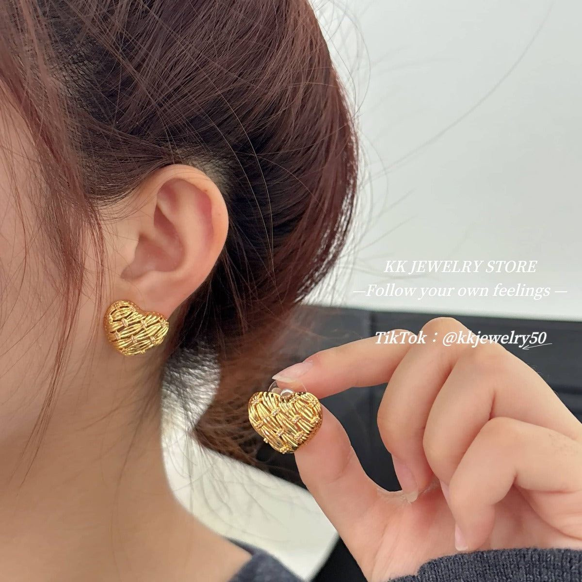 Brass French Love Hollow Earrings